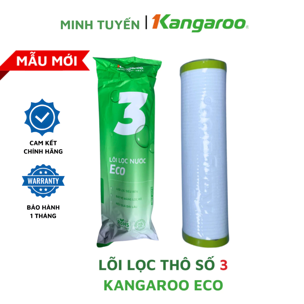Chính Hãng Combo 3 Lõi Lọc Thô Số 123 KANGAROO Mẫu Mới ECO Dành Cho Máy Lọc Nước RO Cốc Lọc 10inch