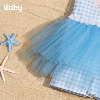 [TẶNG TÚI] Đồ bơi bé gái cao cấp ILABY HCM váy bơi caro xanh phốt lưới tutu size từ 10-43kg [4024]