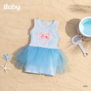 [TẶNG TÚI] Đồ bơi bé gái cao cấp ILABY HCM váy bơi caro xanh phốt lưới tutu size từ 10-43kg [4024]