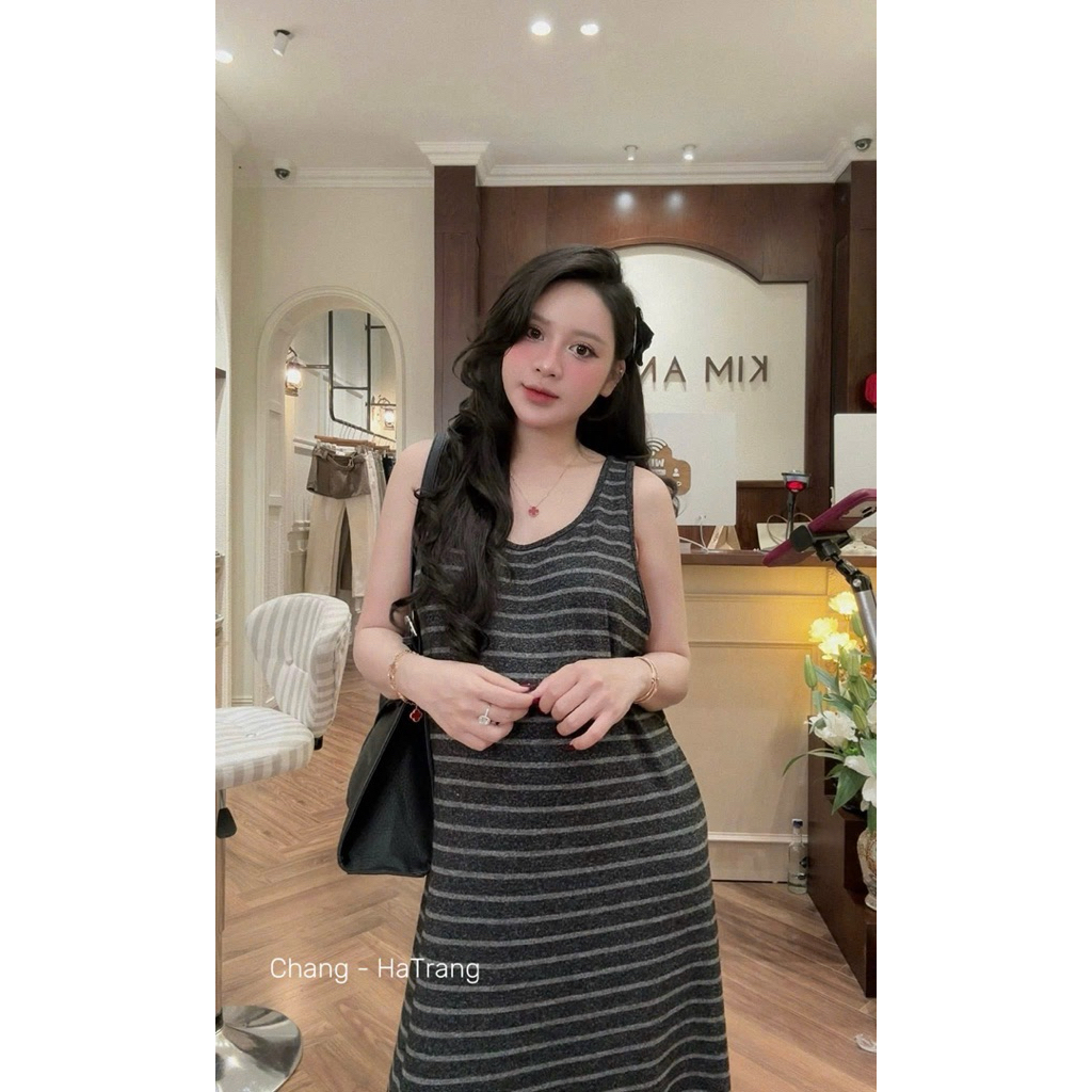 Váy kẻ cotton đan dây Kab