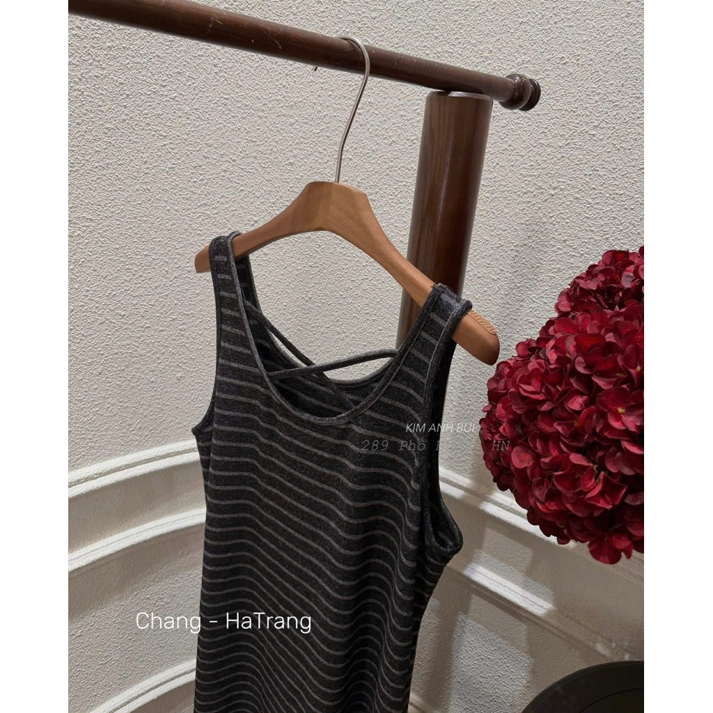 Váy kẻ cotton đan dây Kab