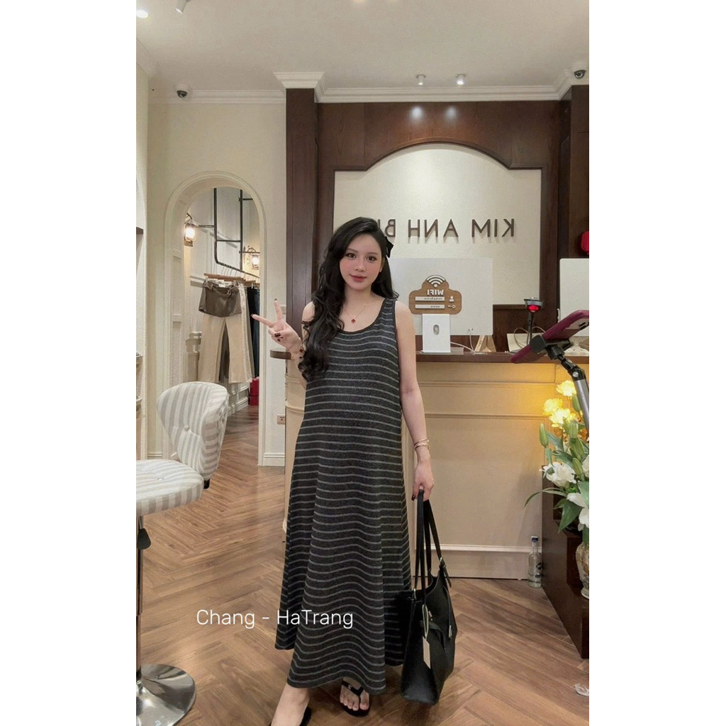 Váy kẻ cotton đan dây Kab