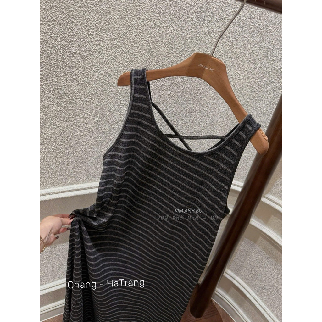 Váy kẻ cotton đan dây Kab