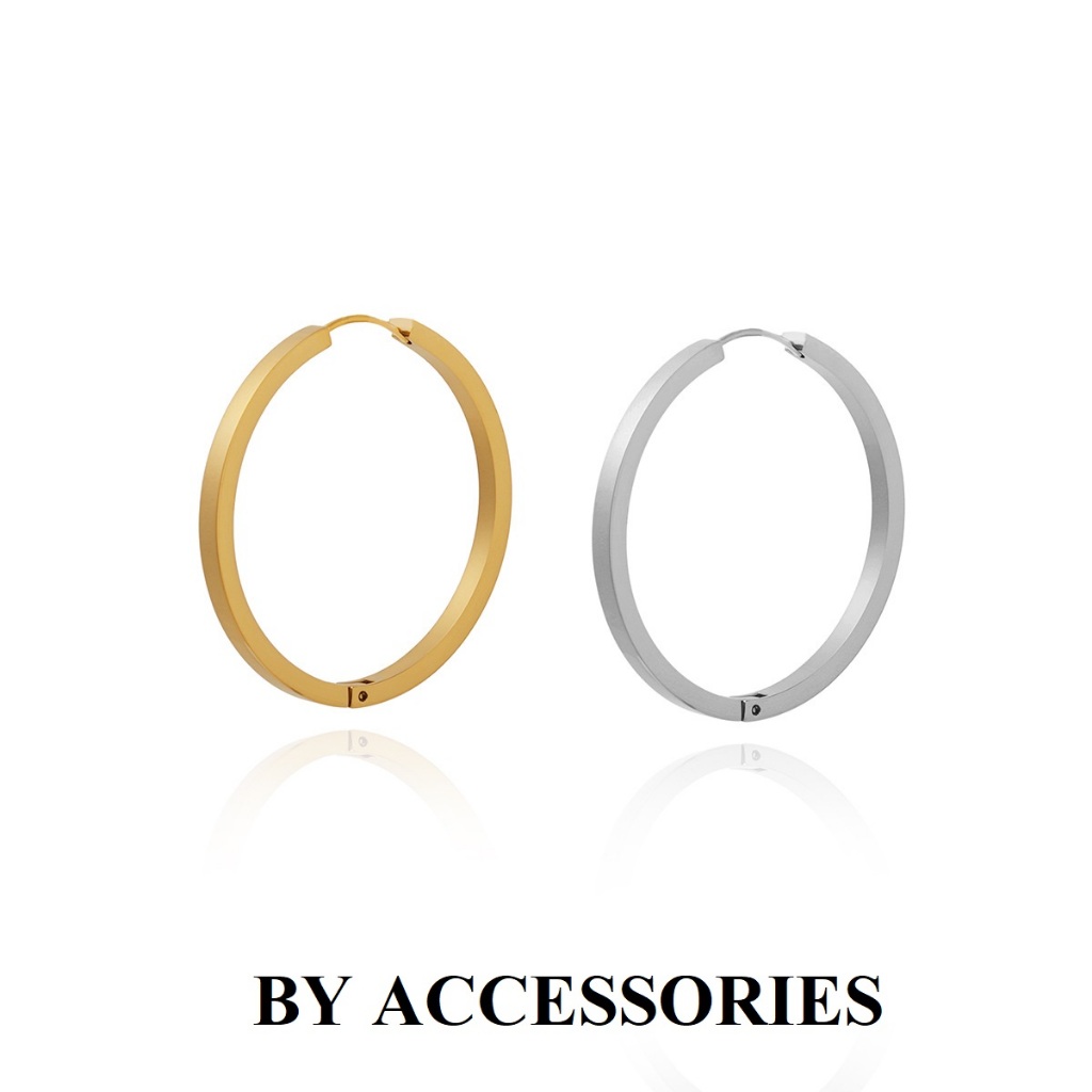 Bông tai nữ titan kiểu tròn basic to 38mm vuông phẳng không gỉ WE2635 BY ACCESSORIES