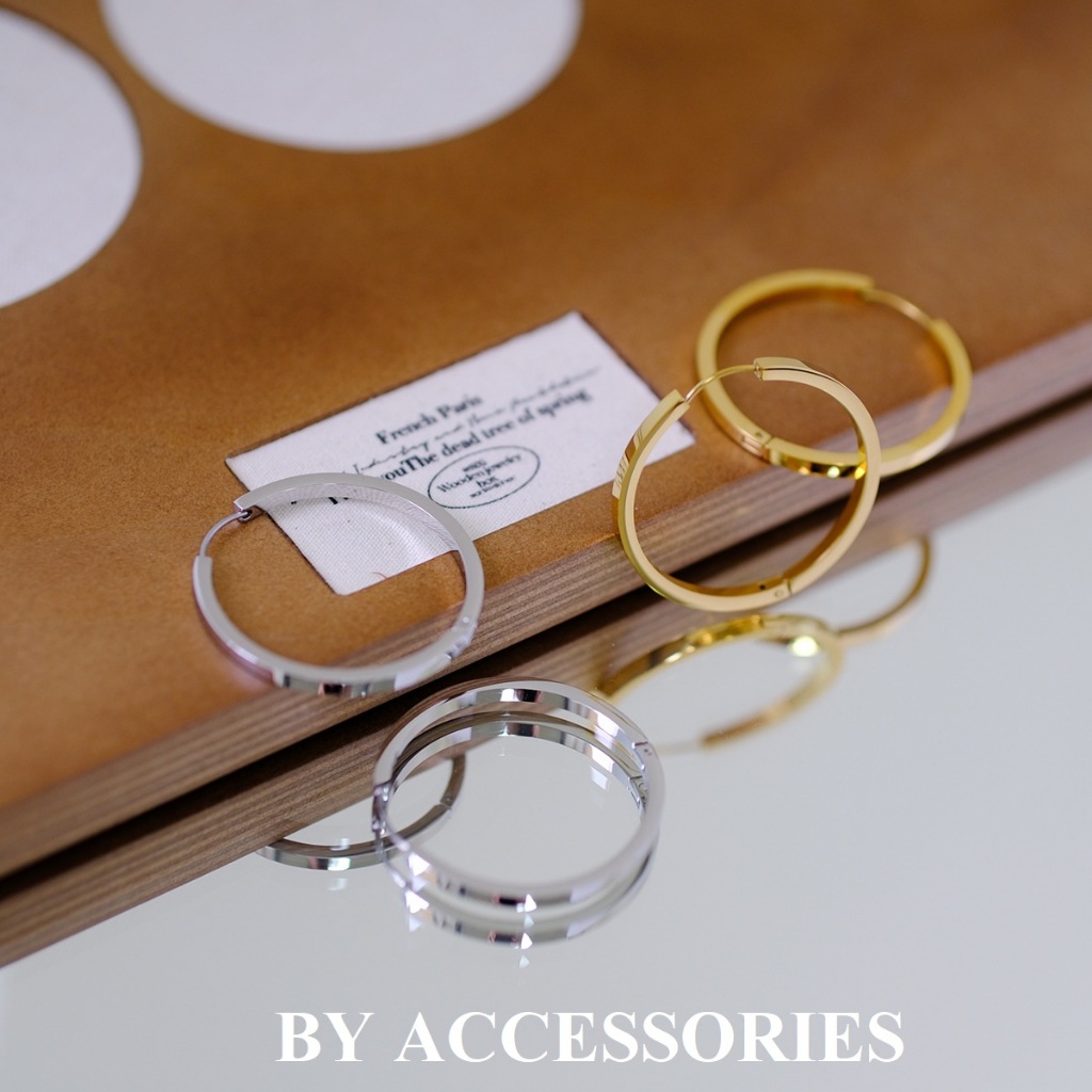 Bông tai nữ titan kiểu tròn basic to 38mm vuông phẳng không gỉ WE2635 BY ACCESSORIES