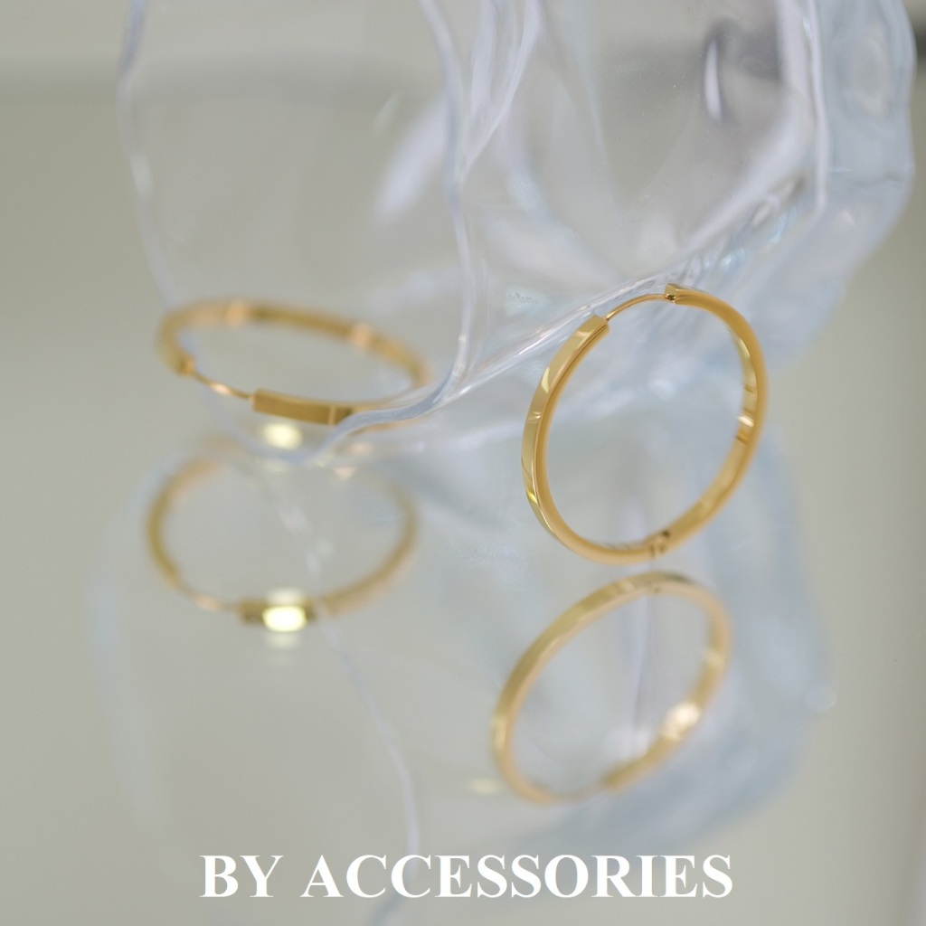 Bông tai nữ titan kiểu tròn basic to 38mm vuông phẳng không gỉ WE2635 BY ACCESSORIES