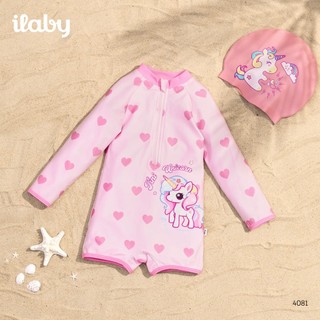 [TẶNG TÚI] Bộ đồ bơi bé gái liền thân ILABY HCM đồ bơi dài tay chống nắng họa tiết unicorn size 10-43kg [4081]