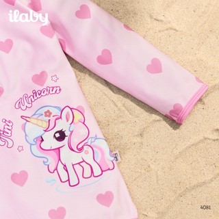[TẶNG TÚI] Bộ đồ bơi bé gái liền thân ILABY HCM đồ bơi dài tay chống nắng họa tiết unicorn size 10-43kg [4081]