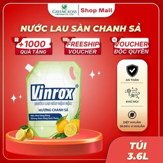 Nước Lau Sàn Vinrox Túi 3.6kg Đậm Đặc – Hương Chanh Sả - Làm Sạch Hiệu Quả