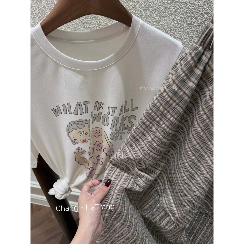 ( Sale ) Set Áo pull chân váy kẻ