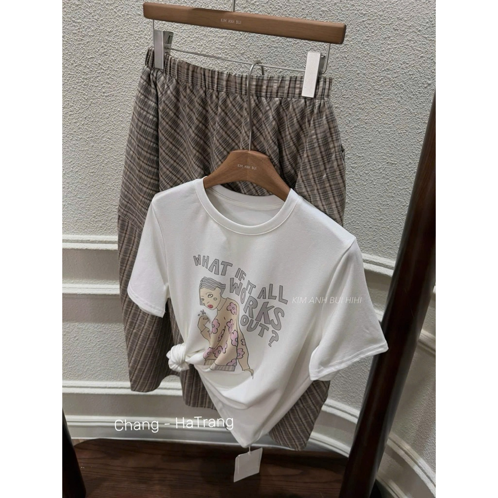 ( Sale ) Set Áo pull chân váy kẻ