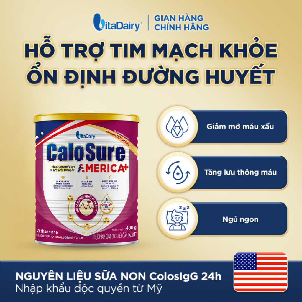 [COMBO 2 LON] Sữa bột CaloSure America+ vị thanh nhẹ - Giúp tiêu hoá khoẻ, hỗ trợ xương khớp - Lon 800g