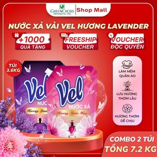 Combo 2 Túi Nước Xả Vải Vel 3.6Kg - Hương Nước Hoa Châu Âu - Làm Mềm Sợi Vải