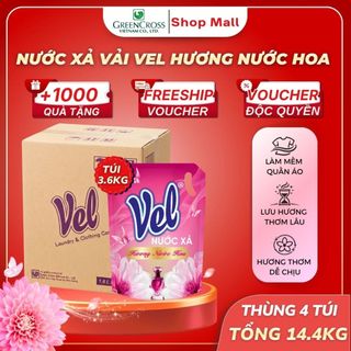 Thùng 4 Túi Nước Xả Vải Vel 3.6Kg - Hương Nước Hoa Châu Âu - Làm Mềm Sợi Vải