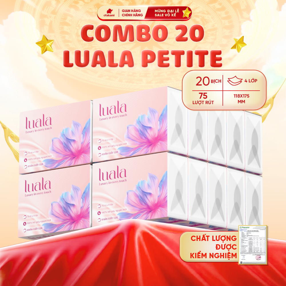 Thùng 20 gói giấy ăn LUALA cao cấp 4 lớp khăn giấy ăn rút mềm mại siêu dai không chất tẩy trắng