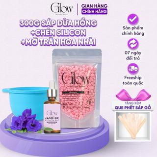 Combo 300Gr Sáp Dừa Hồng + Chén Silicone Chuyên Dụng Nấu Sáp GLOW WAXING + Mỡ Trăn Hoa Nhài 10ML CHE TÊN