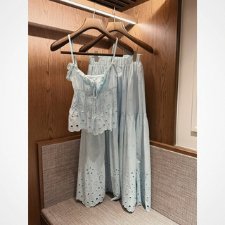 SET ÁO HAI DÂY MIX CHÂN VÁY DÁNG MAXI THÔ BOI XANH NHẠT, BỘ ĐỒ ÁO HAI DÂY CHÂN VÁY NỮ KHANHLE