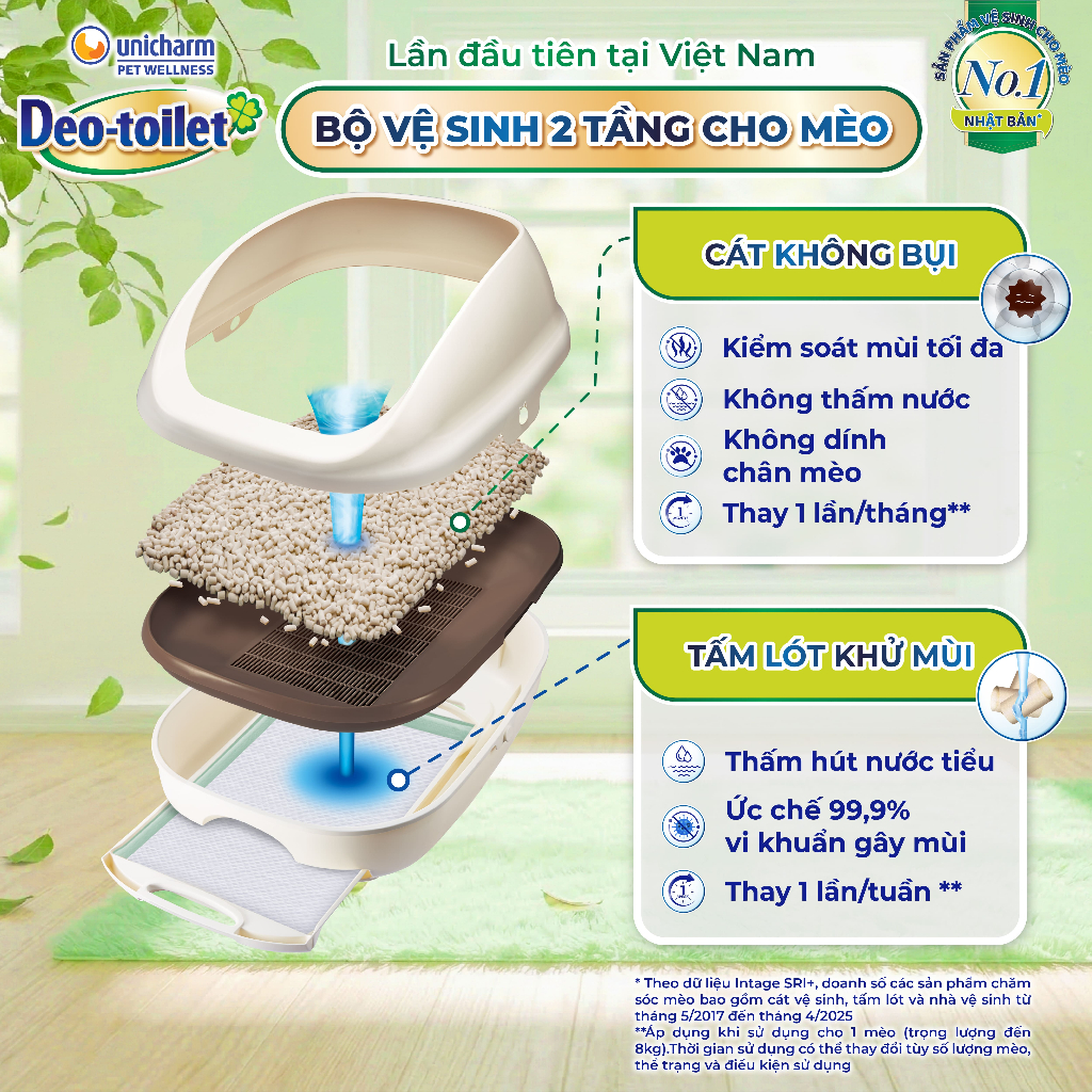 Bộ vệ sinh cho mèo 2 tầng Deo-toilet không mái (màu be)