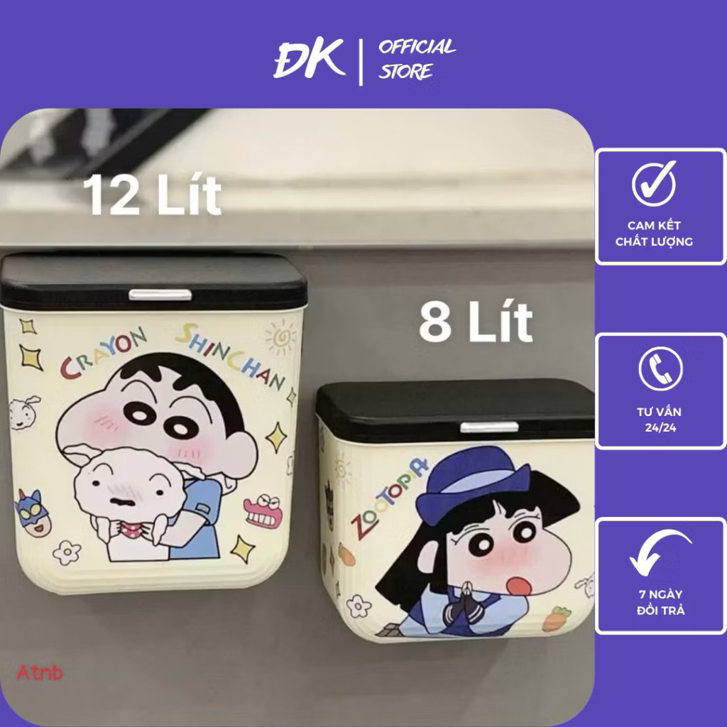 Thùng Rác Treo Tủ Bếp Thông Minh Shin Cậu Bé Bút Chì - Nắp Đậy Kín, Chống Mùi, Tiết Kiệm Không Gian