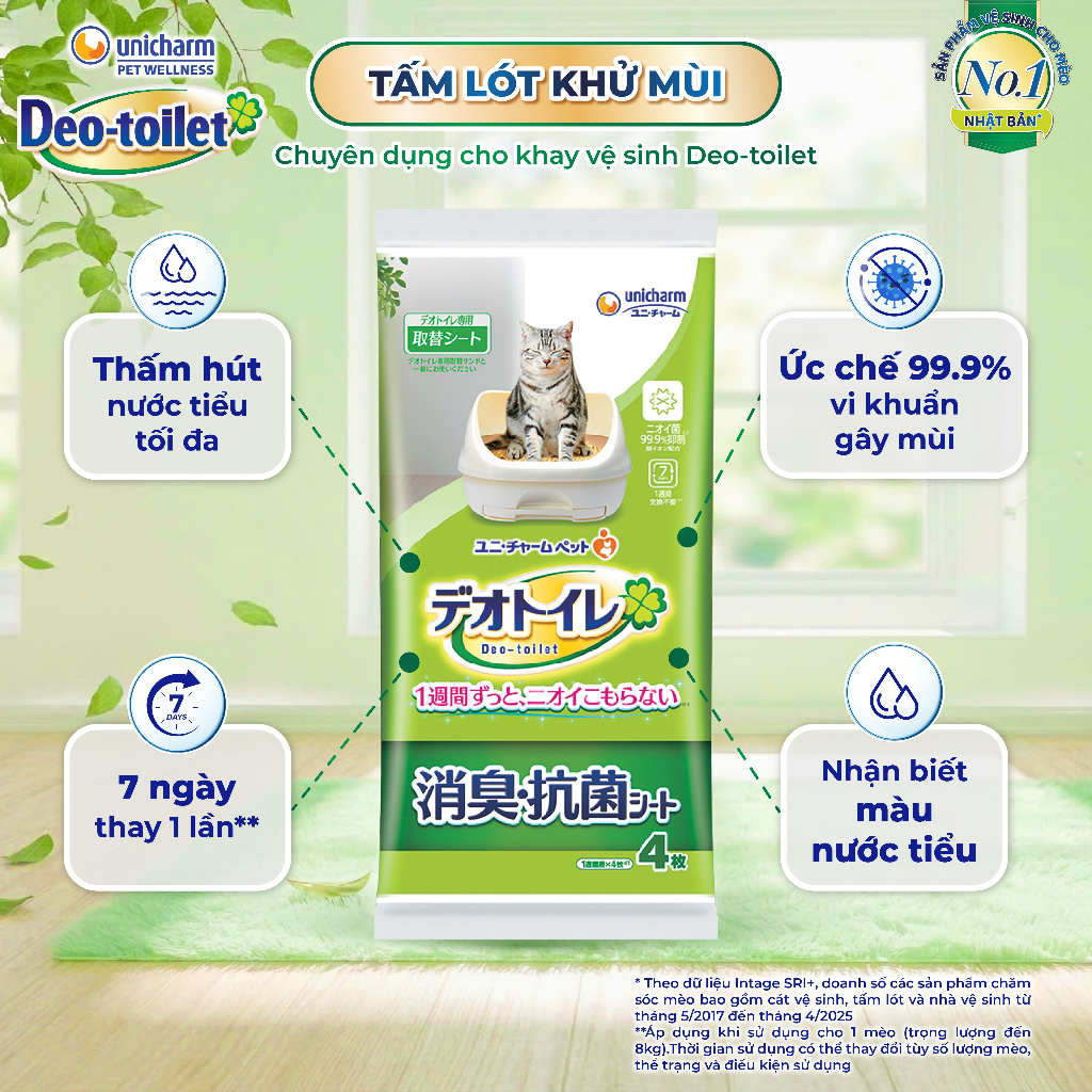 Tấm lót khử mùi cho mèo Deo-toilet 4 miếng