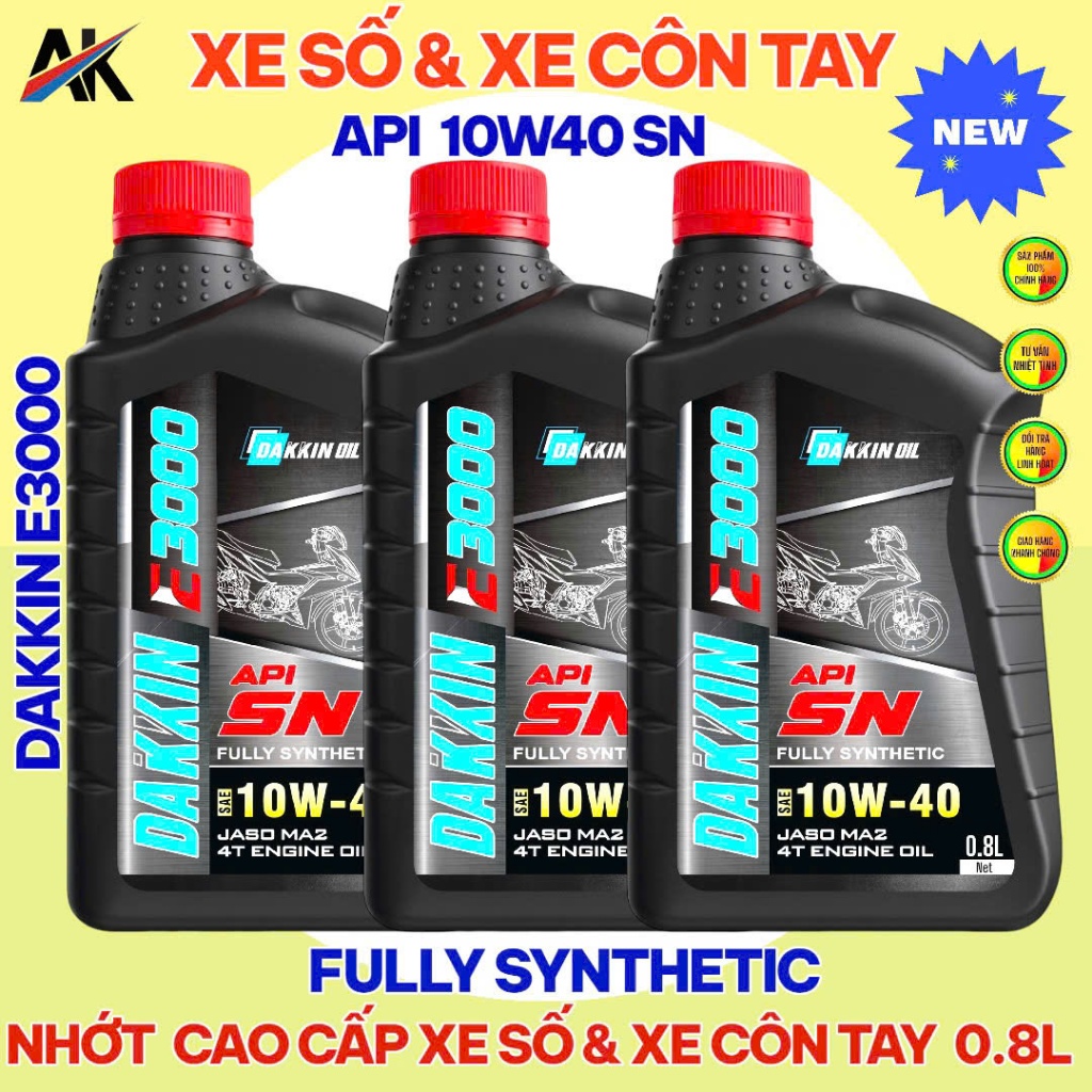COMBO 3 CHAI DẦU NHỚT DAKKIN E3000 10W40 API SN – 0.8L; 1L
