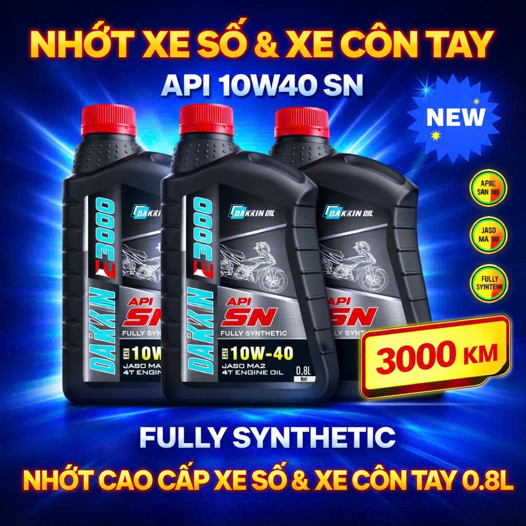 COMBO 3 CHAI DẦU NHỚT DAKKIN E3000 10W40 API SN – 0.8L; 1L