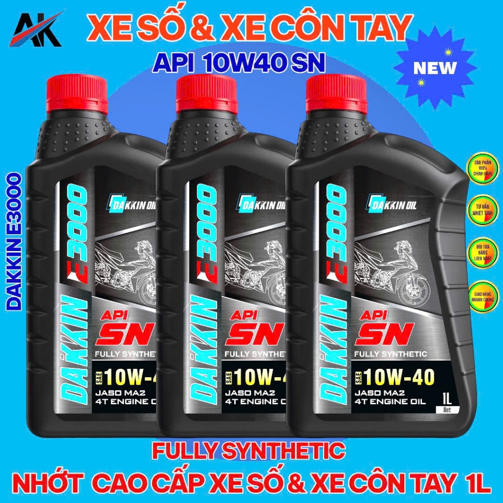 COMBO 3 CHAI DẦU NHỚT DAKKIN E3000 10W40 API SN – 0.8L; 1L
