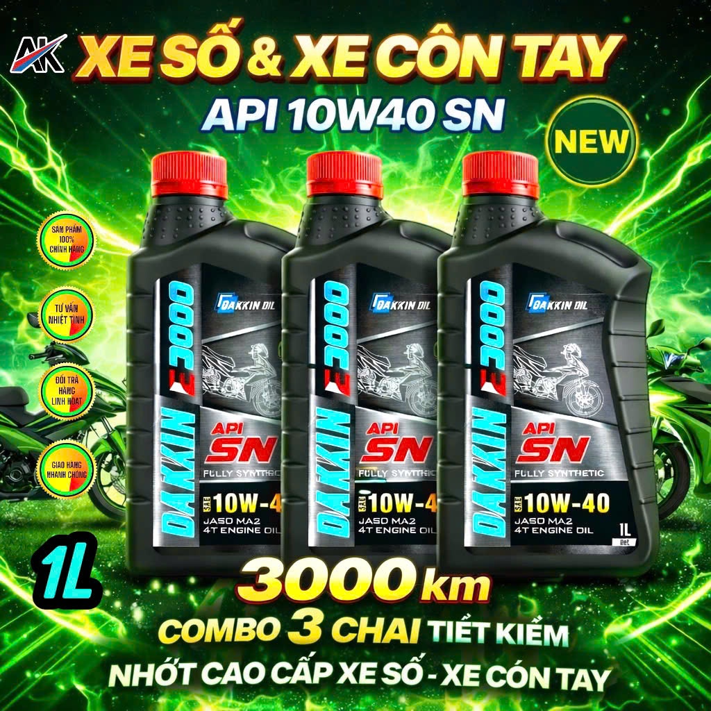 COMBO 3 CHAI DẦU NHỚT DAKKIN E3000 10W40 API SN – 0.8L; 1L