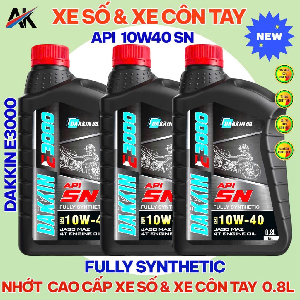 COMBO 3 CHAI DẦU NHỚT DAKKIN E3000 10W40 API SN – 0.8L; 1L