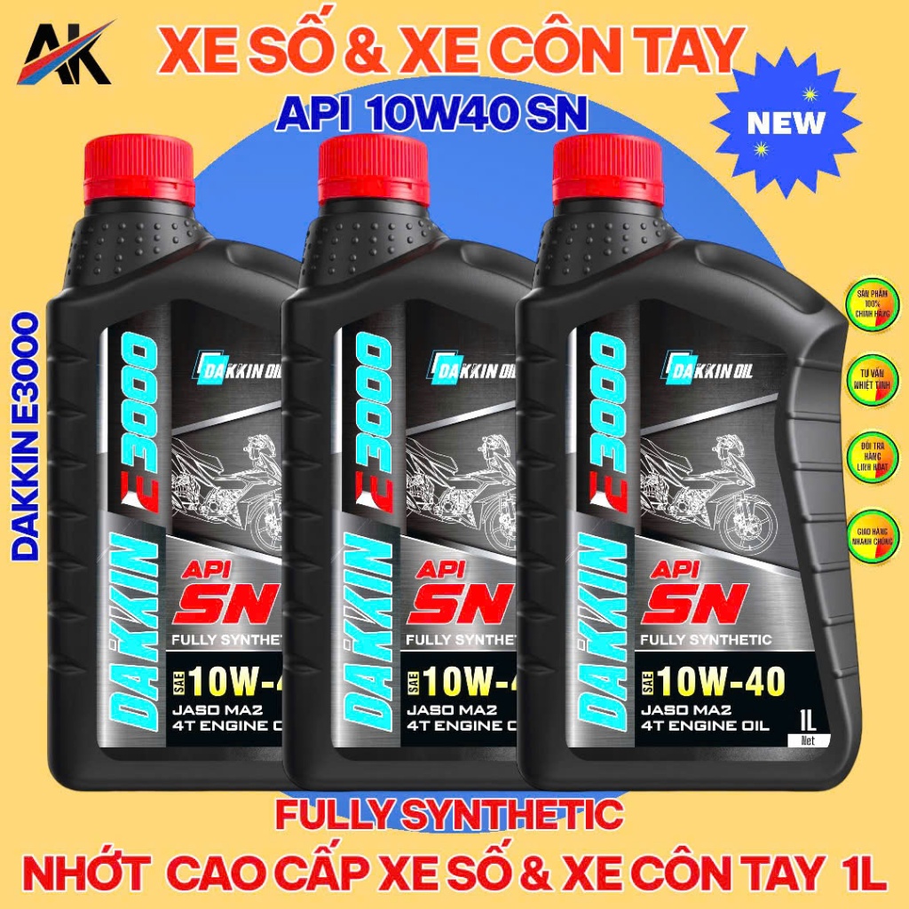COMBO 3 CHAI DẦU NHỚT DAKKIN E3000 10W40 API SN – 0.8L; 1L