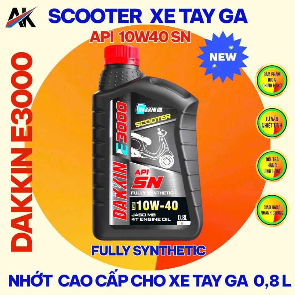 COMBO 3 CHAI DẦU NHỚT DAKKIN E3000  10W40 SN (2 CHAI NHỚT XE SỐ+ 1 CHAI TAY GA) – 0.8L