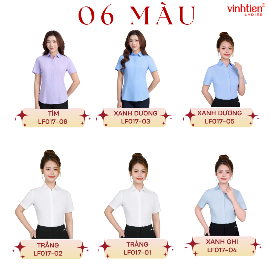 Áo Sơ Mi Nữ Ngắn Tay Vĩnh Tiến Ladies Nẹp Dấu Cúc Trơn, Chất Liệu Bamboo - GTB 509