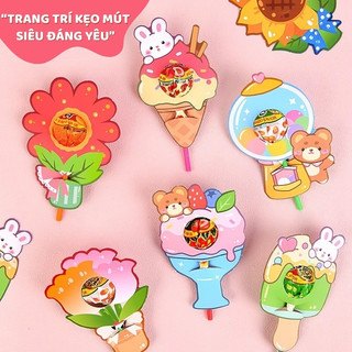 Thẻ Giấy Bọc Kẹo Mút Cute Nhiều Hình (Gấu Thỏ Hoa Cún) Handmade Trang Trí Quà Tặng Sinh Nhật