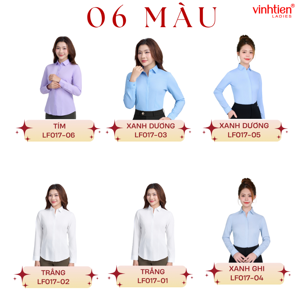 Áo Sơ Mi Dài Tay Vĩnh Tiến Ladies Nẹp Dấu Cúc Trơn, Chất Liệu Bamboo,Chiết li eo tôn dáng – GTB 605