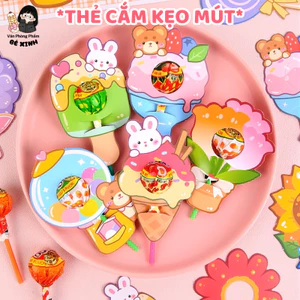Thẻ Giấy Bọc Kẹo Mút Cute Nhiều Hình (Gấu Thỏ Hoa Cún) Handmade Trang Trí Quà Tặng Sinh Nhật