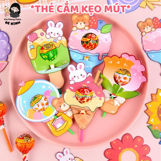 Thẻ Giấy Bọc Kẹo Mút Cute Nhiều Hình (Gấu Thỏ Hoa Cún) Handmade Trang Trí Quà Tặng Sinh Nhật