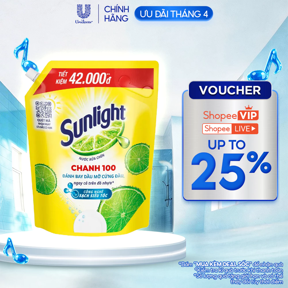 Nước Rửa Chén Bát Sunlight Chanh 100 | Sạch Dầu Mỡ Đồ Nhựa | Túi 3.5KG/3.1Kg