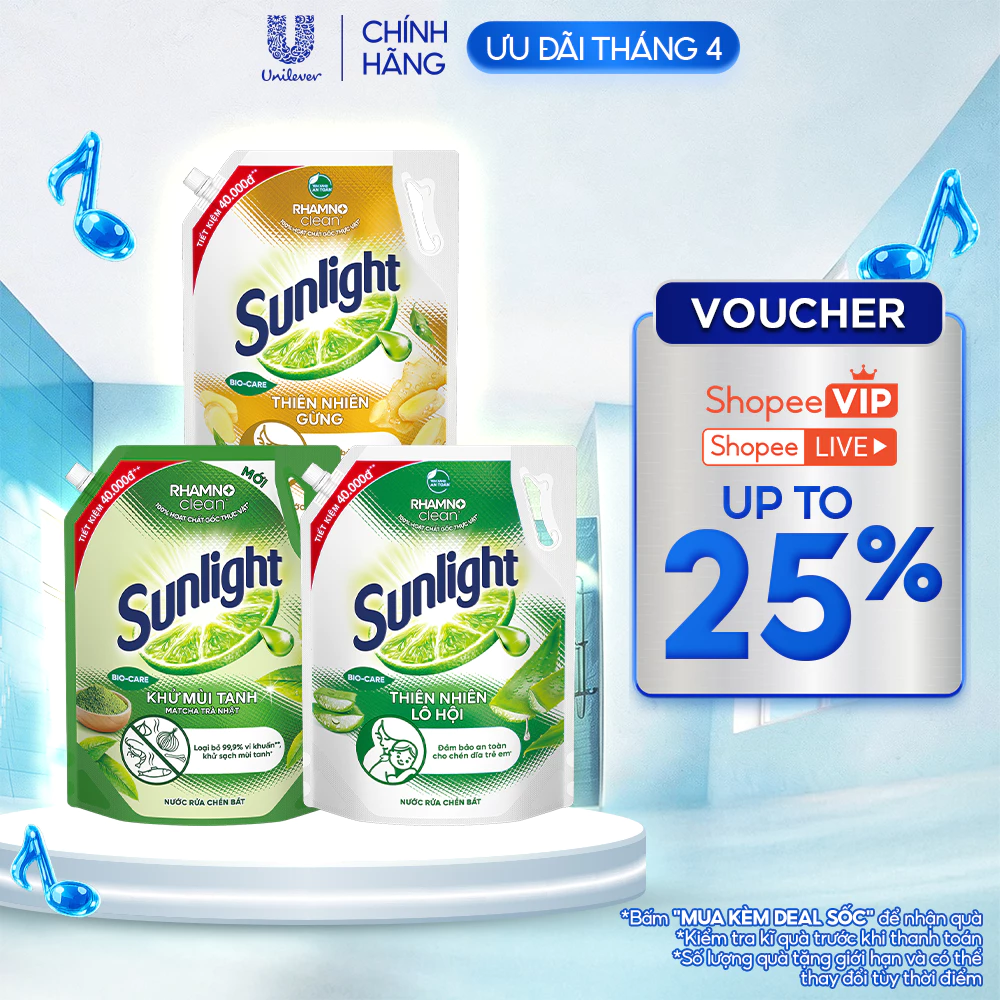 Nước rửa chén Sunlight Bio-care với thành phần từ 100% tự nhiên Túi 3.3kg
