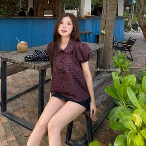 Áo babydoll CINDY kẻ caro cổ bèo AO785
