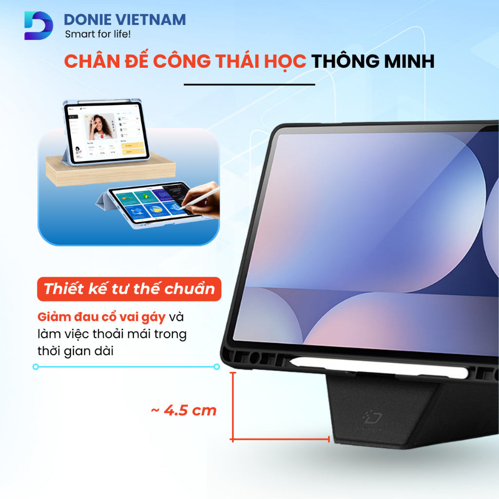 Bao Da Chân Đế Origami Công Thái Học, Chống Va Đập Cho iPad A16 Gen 10/11 Air 4/5 Pro 11 | Donie P16