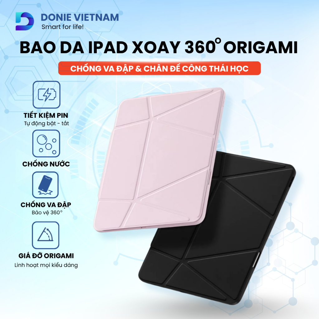 [Mới 2026 - Full Box] Ốp Bao Da iPad Đa Chức Năng Công Thái Học Cho Pro/Air/Gen Donievietnam P16