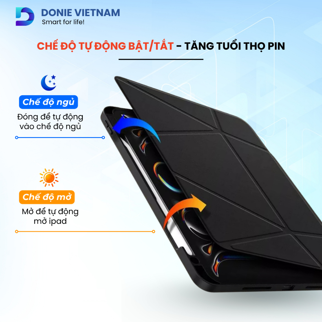 Bao Da Chân Đế Origami Công Thái Học, Chống Va Đập Cho iPad A16 Gen 10/11 Air 4/5 Pro 11 | Donie P16