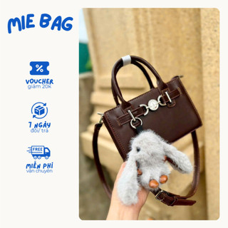 Túi xách da lộn mini nhỏ gọn cầm tay đeo chéo tặng kèm charm thỏ lông dễ thương MIE BAG