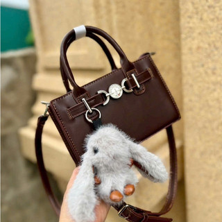 Túi xách da lộn mini nhỏ gọn cầm tay đeo chéo tặng kèm charm thỏ lông dễ thương MIE BAG