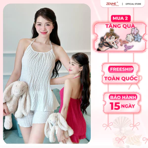 Bộ Đồ Ngủ Yếm ZENME Chất Xốp Nhật Quần Đùi Thoáng Mát Mùa Hè BDY0624