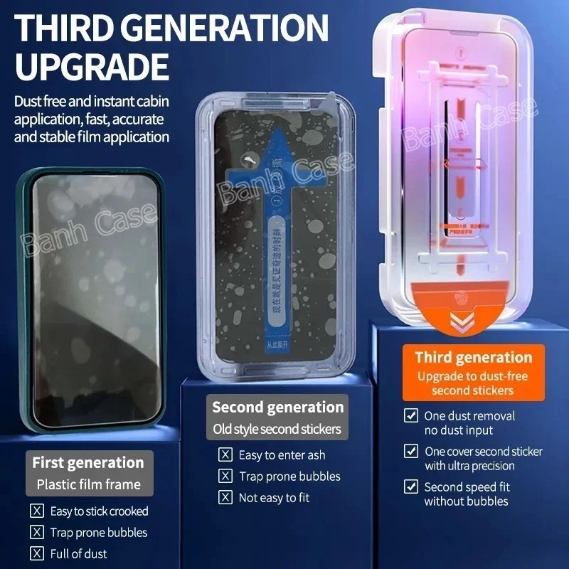 [COMBO 5 KÍNH]Kính cường lực khung tự dán tự rút bụi siêu mịn dành cho iPhone 17 / 17 16 15 14 ProMax XR XSMAXtrong suốt