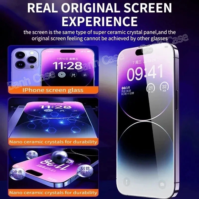 [COMBO 5 KÍNH]Kính cường lực khung tự dán tự rút bụi siêu mịn dành cho iPhone 17 / 17 16 15 14 ProMax XR XSMAXtrong suốt