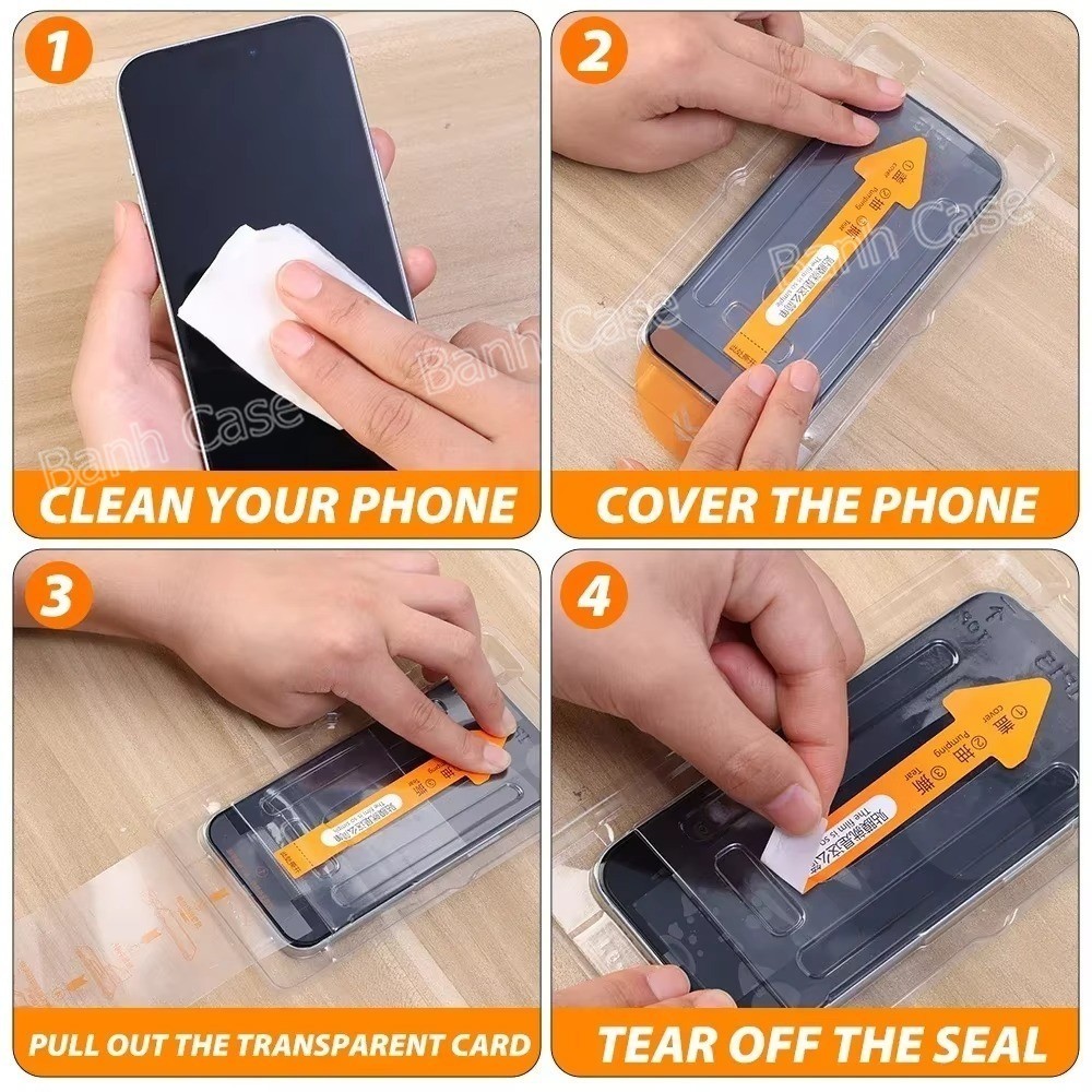 [COMBO 5 KÍNH]Kính cường lực khung tự dán tự rút bụi siêu mịn dành cho iPhone 17 / 17 16 15 14 ProMax XR XSMAXtrong suốt