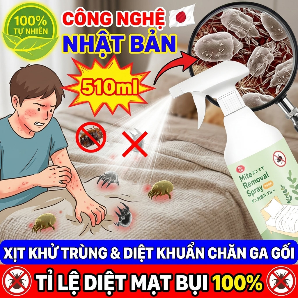 🌿 Công Thức Từ Thiên Nhiên 🌿 Xịt Diệt Mạt Bụi, Giảm Dị Ứng, An Toàn Cho Mẹ & Trẻ Em, Hiệu Quả Cao
