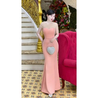 Dạ hội đuôi cá nữ lưới đính kết tua rua [damvaythietke] có đủ màu đỏ, vàng, trắng , hồng , đen , đi dự tiệc,..M126